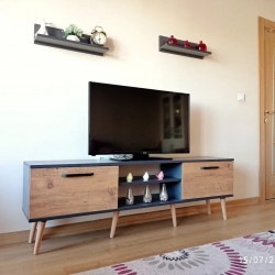 Mobilya Sepeti Ms 90 Mdf Tv Ünitesi Dolabı Raflı Antrasit Ceviz